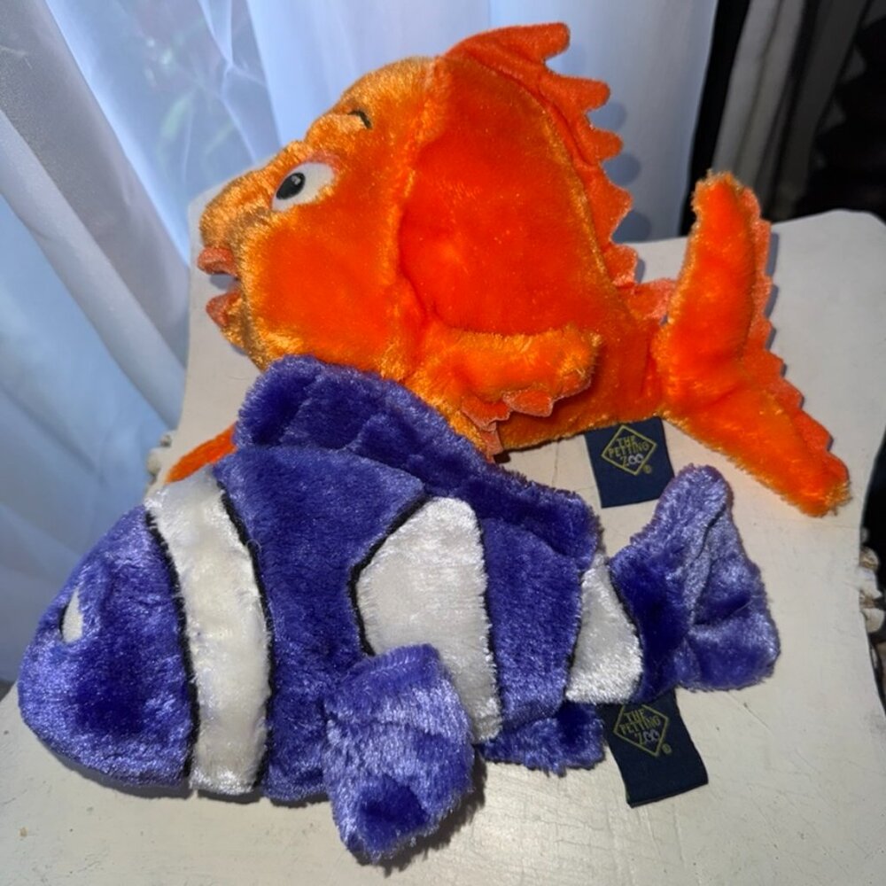 LG The Petting Zoo Plush Purple & White Clownfish & Orange Goldfish Stuffed 1994